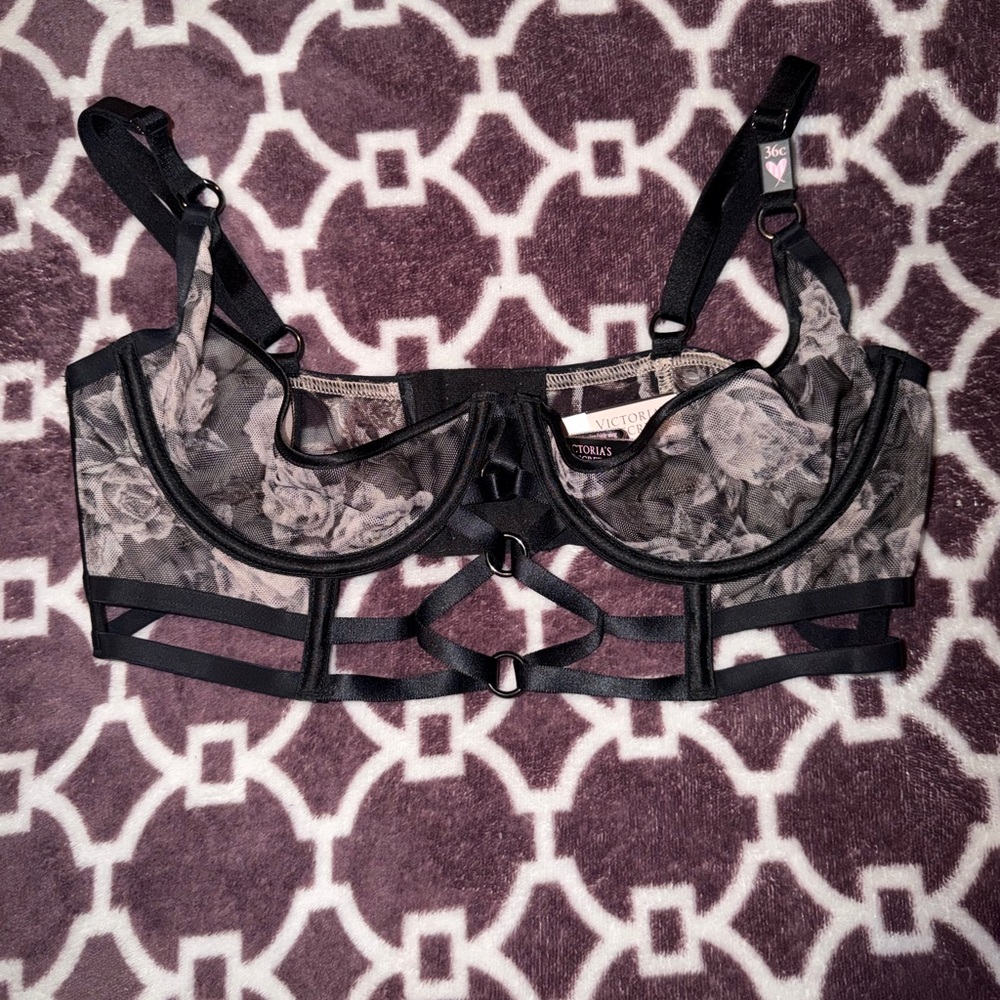 Victoria's Secret Black Floral Mesh Bra